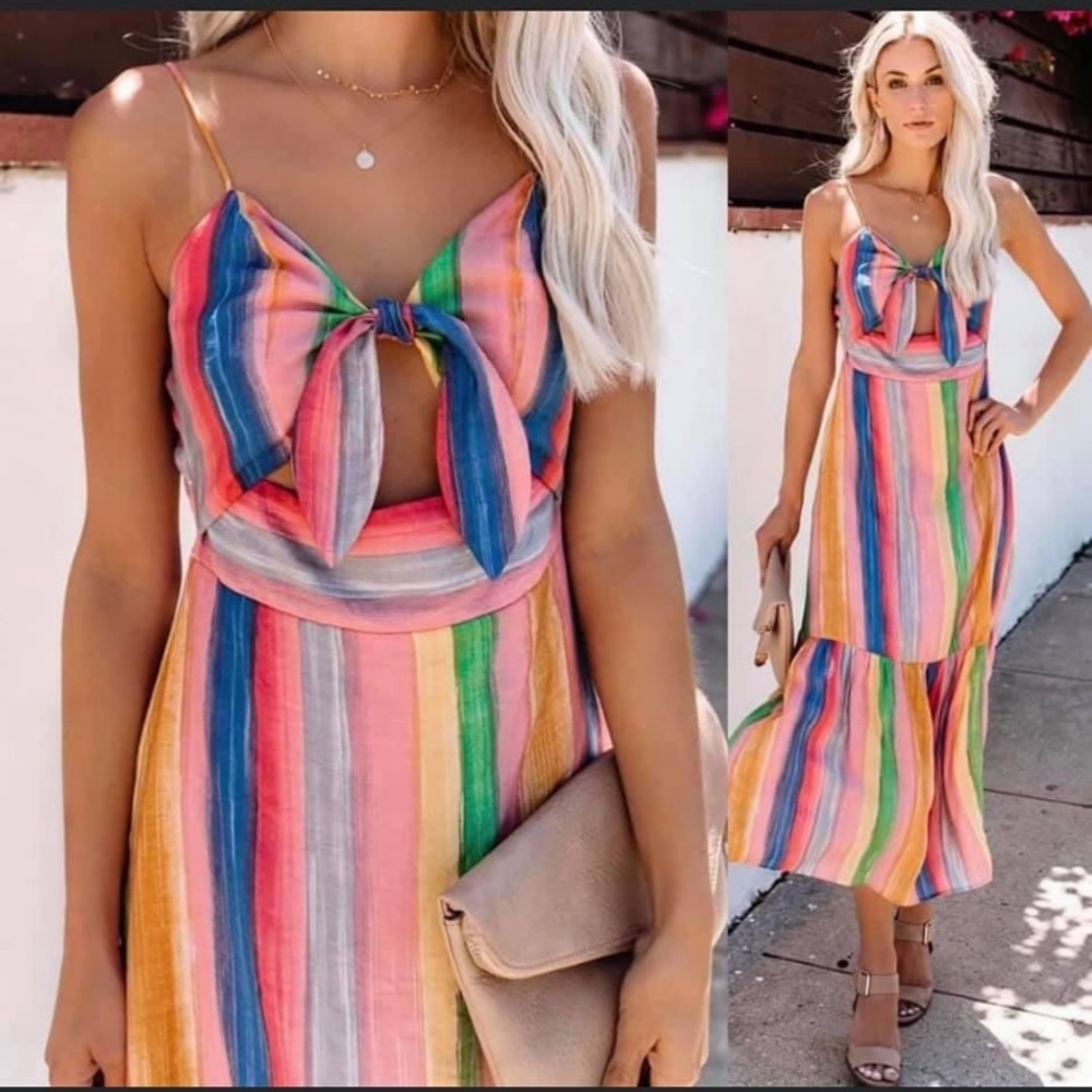 Revolve Endless Rose Midi Striped Dress Sz L